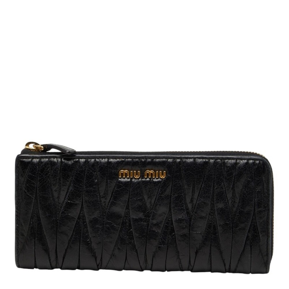 Miu Miu Miu Matelassé L-shaped Zipper Long Wallet 5M1183 Nero Black Leather W...